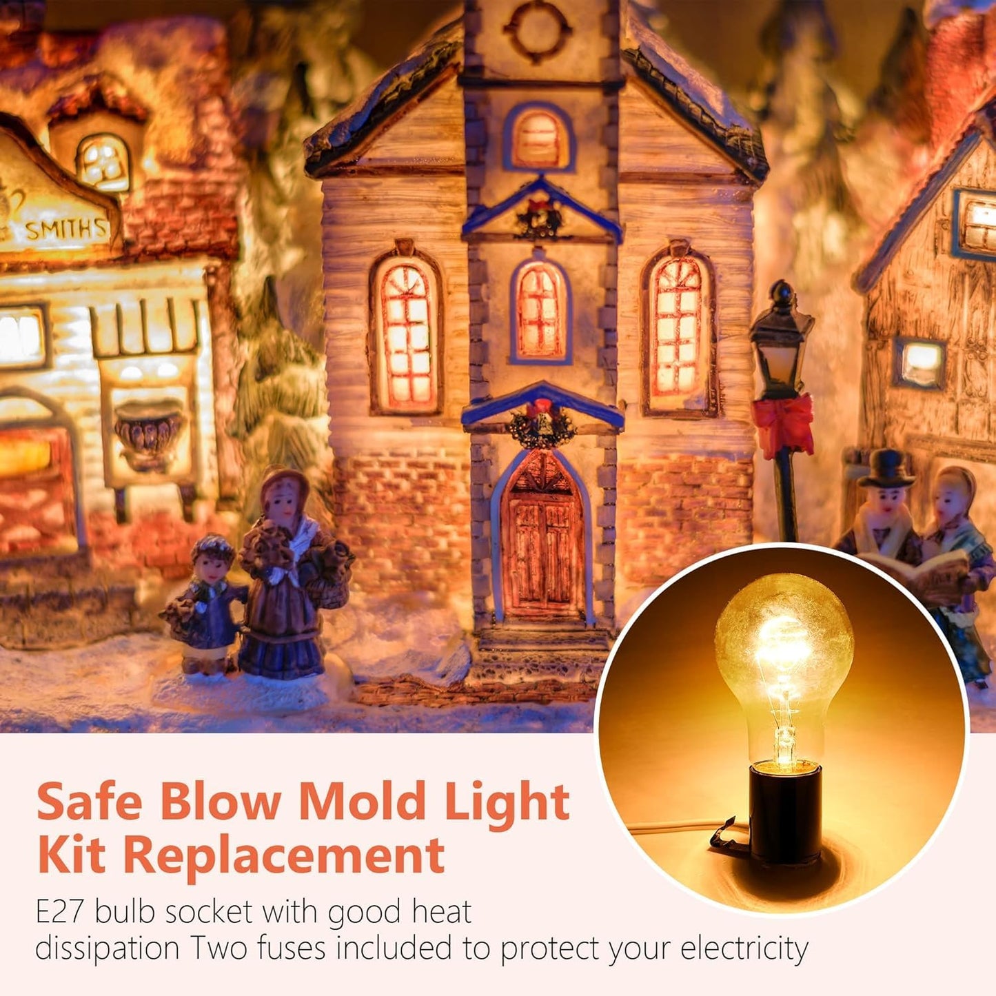 Meonum 1 Set Blow Mold Light Kit Replacement, E27 E26 Single Light Cord Kit with Switch Fuse Plug, for Indoor Outdoor Halloween Christmas Village House Craft Decorations and Salt Lamp