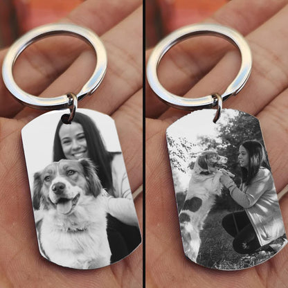 Eletizy Customize Stainless Steel Keychain Personalized Photo Text Single & Double-sided Customization Pendant Dog Tag Photo Keychain (Engrave-2 Sides Photo)