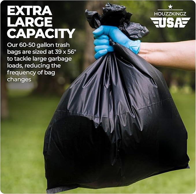 55 Gallon Large Trash Bags – 160 Mega Pack – 20 Micron Black Contractor Garbage