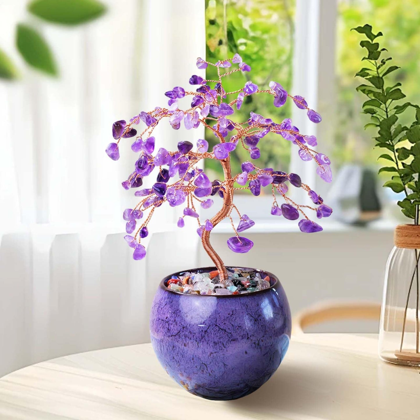 Runyangshi Amethyst Crystal Tree of Life - 8" Large Natural Chakra Healing Crystal Tree, Bringing Money, Good Luck, Positive Energy for Home Decor, Feng Shui Gifts, Office Desk Ornament