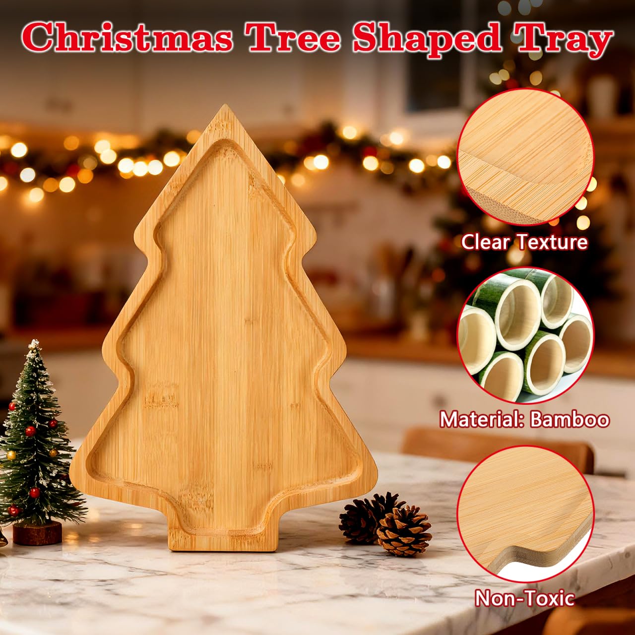 Ipetboom Christmas Tree Shaped Serving Tray - Bamboo Dining Cartoon Salad Plate Holiday Serveware for Sushi Appetizers Salads Snacks Decorative Dinner Platter for Parties Weddings and Outdoor Events