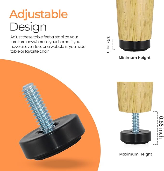 1/4-20 Adjustable Furniture Leveler, 12 Pack Rubber Leveling Feet Screws in