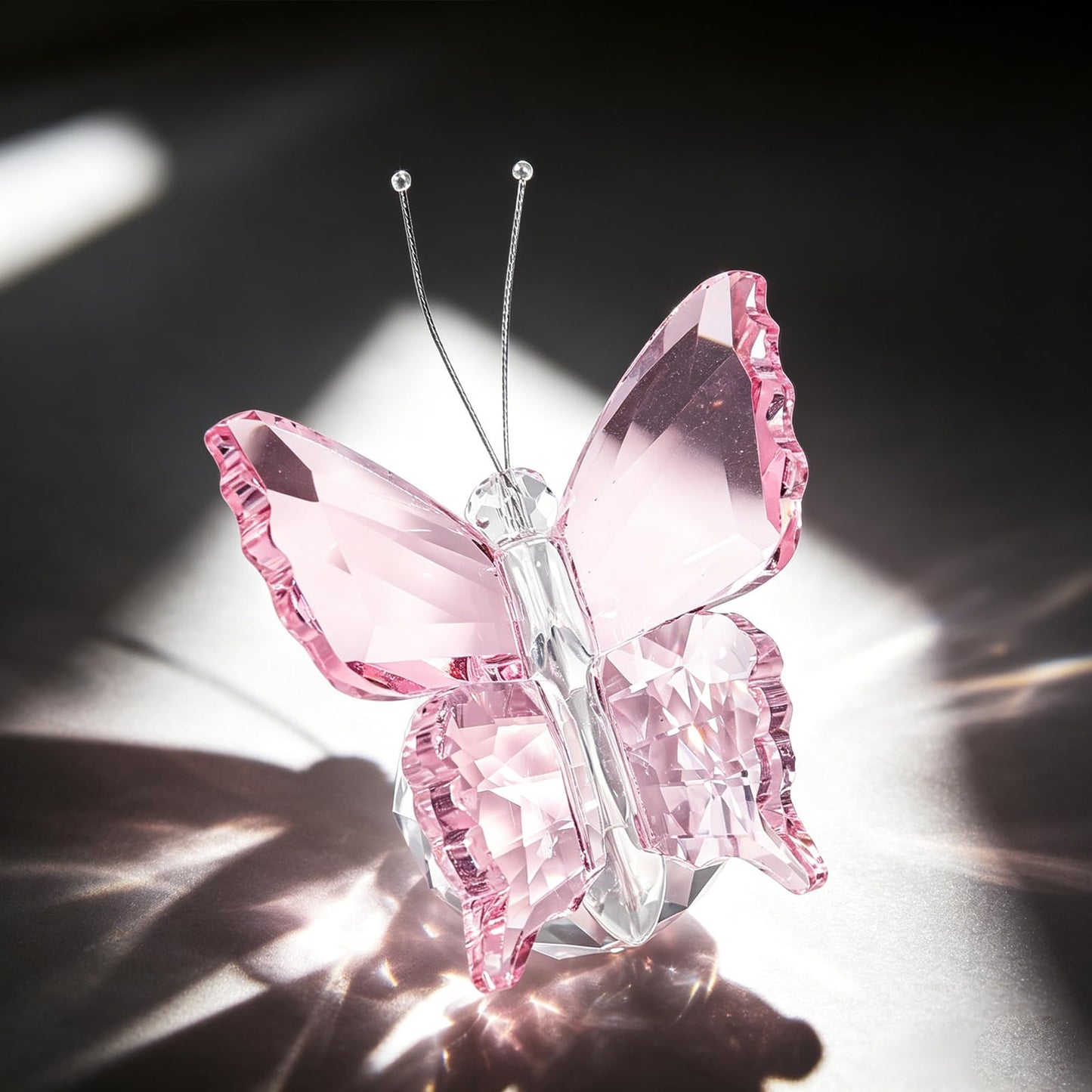MysticGlitz Pink K9 Crystal Butterfly Figurine with Faceted Base, 2.4×1.8in Decor Paperweight Ornament, Collectible Glass Butterfly Statue, Home Decor & Gift for Women Butterfly Lovers