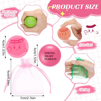 Meooeck 60 Set Stress Ball Gift with 60 Card 60 Organza Bag Motivational Stress Balls for Adult Employee Appreciation Gift Stresses Relief Balls with Inspirational Quote for Office Team Coworker Staff
