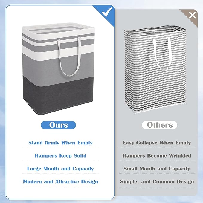 BlissTotes 3-Pack Laundry Basket, Freestanding＆Waterproof Laundry Hamper