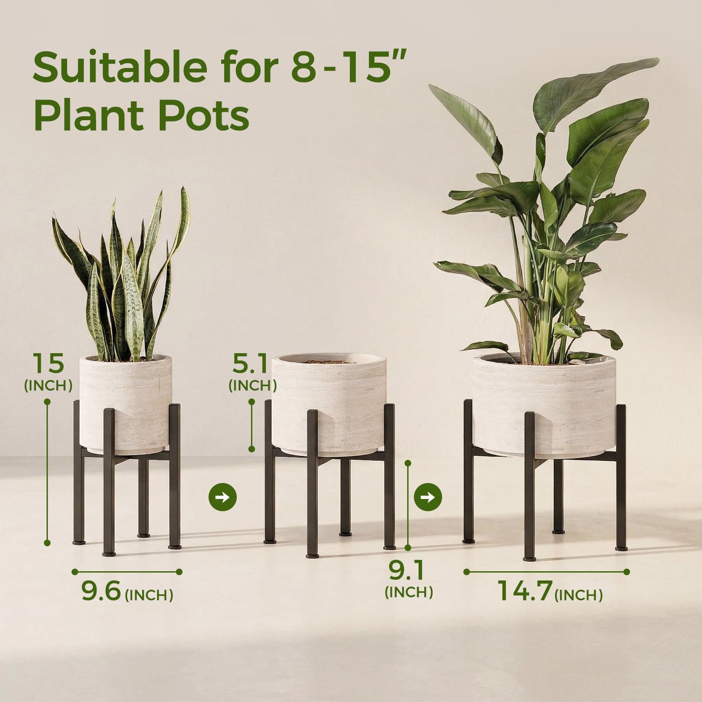 GENTINGBRO Adjustable Plant Stand Indoor Outdoor Mid Century Plant Stand for 8-15 Inch Pots Heavy Duty Single Plant Holder Rustproof Metal Plant Stand with Leveling Feet Plant Rack for Patio Balcony Living Room Golden