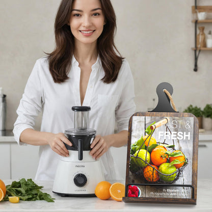 KLM Kitchen Cookbook Stand - Recipe Book Holder for Cooking, Organising and Storage - Perfect Home Shelf Decor and Wedding Retirement Gift for Woman (Brown)
