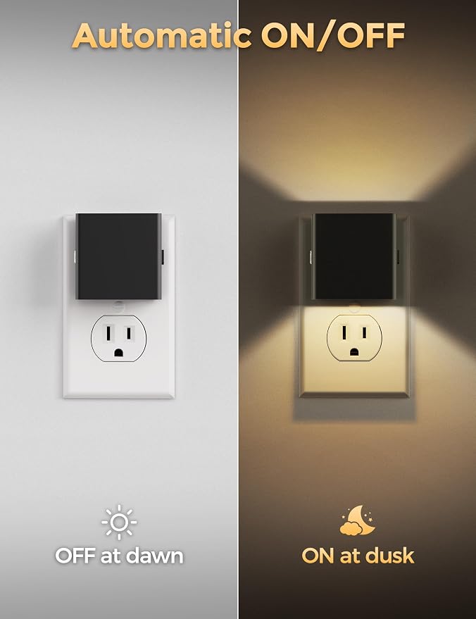 DORESshop LED Night Lights Plug into Wall [2 Pack], Plug in Night Light, 3 Level Brightness Adjustable Night Light, Dusk to Dawn Sensor, Nightlights for Adults, Bedroom, Bathroom, Hallway, 3000K