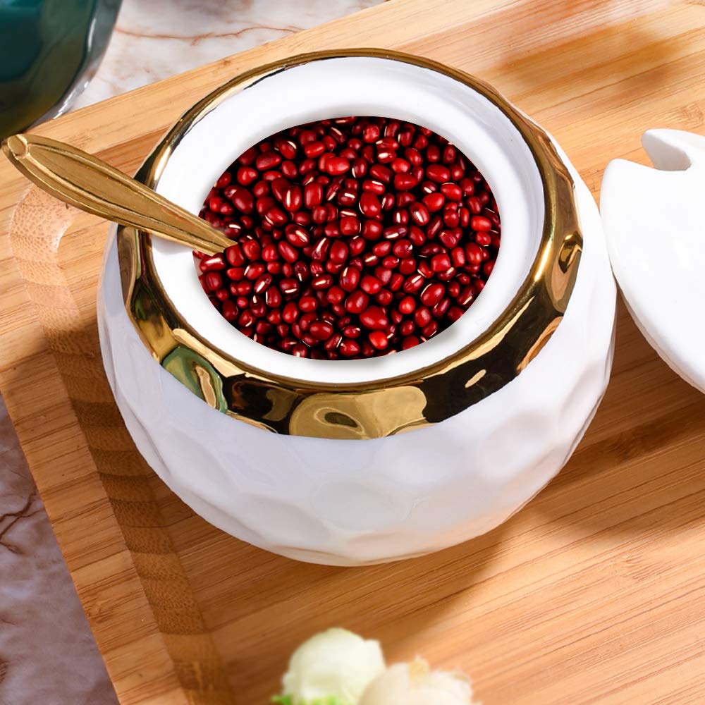 BOSILI 2-Piece Ceramic Sugar Bowl Set with Spoon and Lid, Hammered Condiment Jars for Countertop, Decorative Porcelain Salt and Spice Container Bundle For Sugar, Salt, Spices
