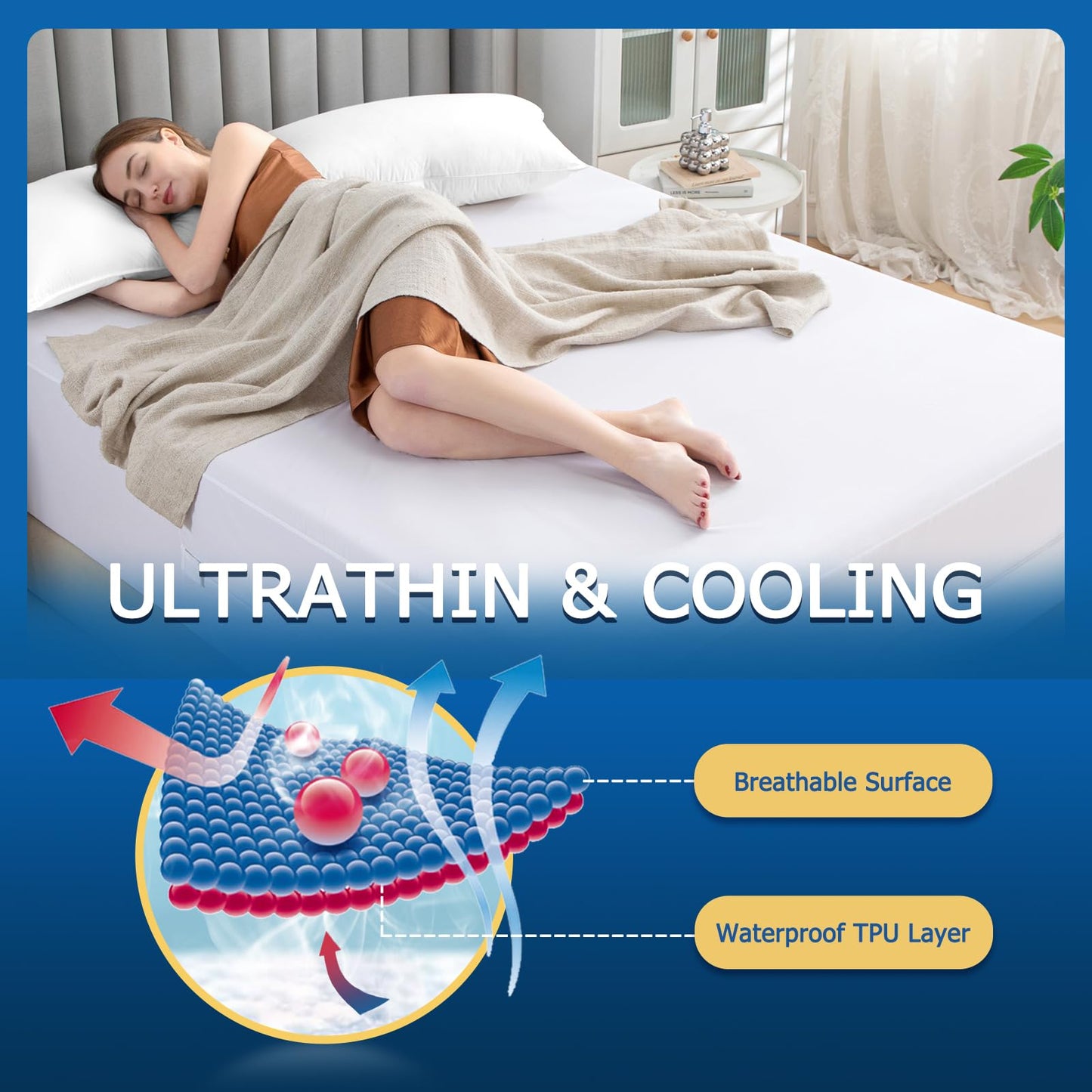 King Zippered Mattress Encasement, Waterproof Zipper Mattress Protector, Breathable, Noiseless, Machine-Washable Zip Mattress Cover?Fitting 7" - 15" Deep Mattress