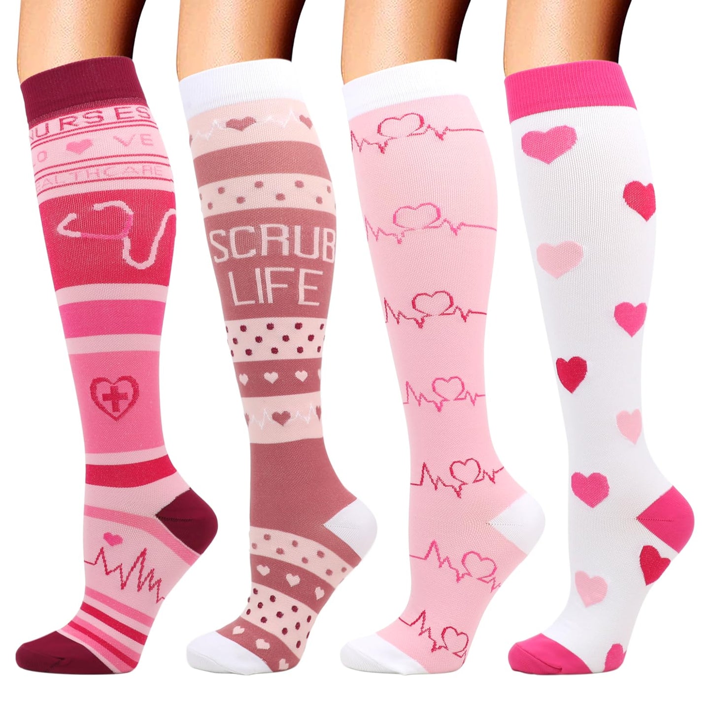 DRESHOW 4 Pairs Compression Socks For Women&Men Circulation Best Support for Athletic Running Cycling Travel