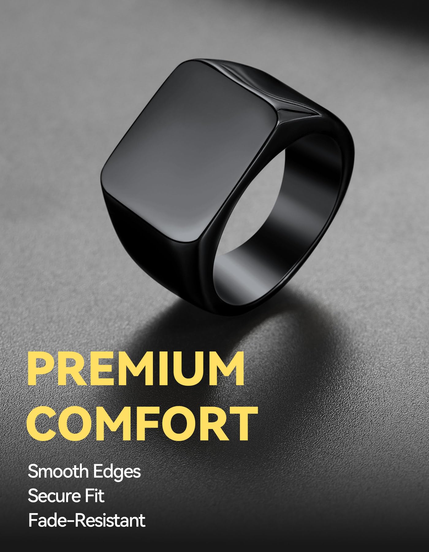 ChainsHouse Black Signet Rings for Men Women Solid Polished Stainless Steel Biker Ring Gift for Dad Size 9