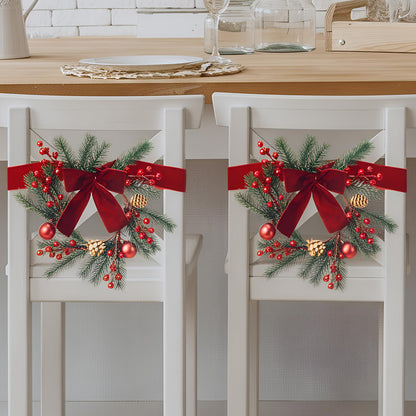 Maysing 6 Pcs 9.8" Small Christmas Wreath with Ribbon Mini Kitchen Cabinet Wreath Christmas Berry Pine Bow Decorations for Xmas Chair Back, Front Door, Window, Wall Farmhouse Decor(Red,Classic)