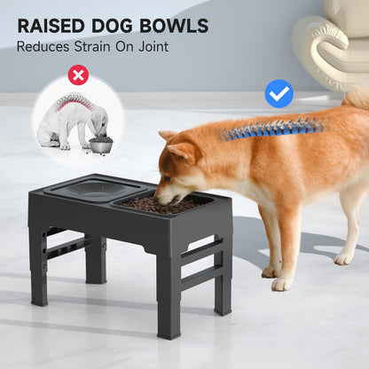 ELS PET Raised Dog Bowl, 2-in-1 Elevated Dog Bowl with Slow Feeder and Non-Spill Slow Water Bowl, 4 Height Adjustable Pet Dispenser with Stand for Small Medium Large Dog Cat