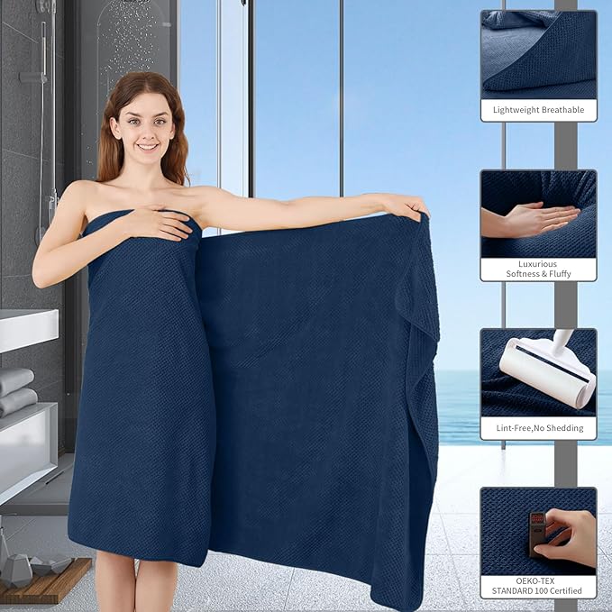 8 Piece Bathroom Towel Set Navy Blue |2 Oversized Large Bath Towels Sheet