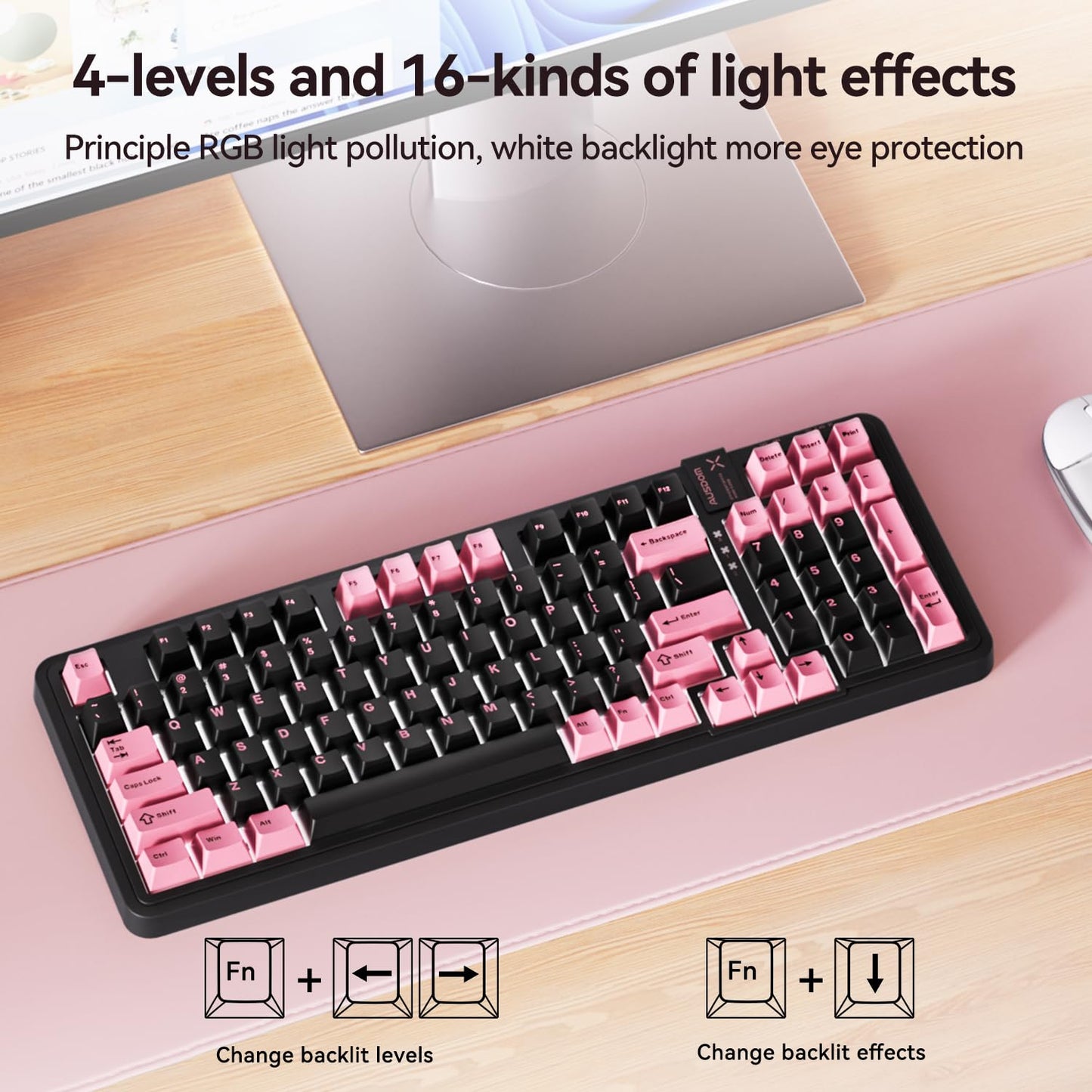 AUSDOM 98Pro Silent Mechanical Keyboard, Wireless Hot Swappable Gaming Keyboard with Backlit,Gasket Structure,Pre-lubed Tactile Switches,2.4GHz/Type-C/Bluetooth Custom Keyboards (Green & White-Silent)
