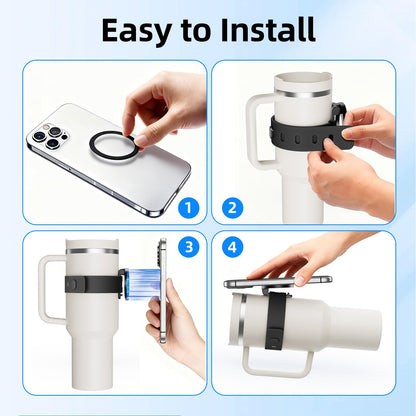 Blissfuhue Water Bottle Magnetic Phone Holder-Upgraded Extra Long Strap,Super Strong Magnet,Adjustable Angle & Strap,Fit Stanley Cup/Owala/YETI,Ideal for Gym/Outdoor/Yoga As Water Bottle Phone Holder