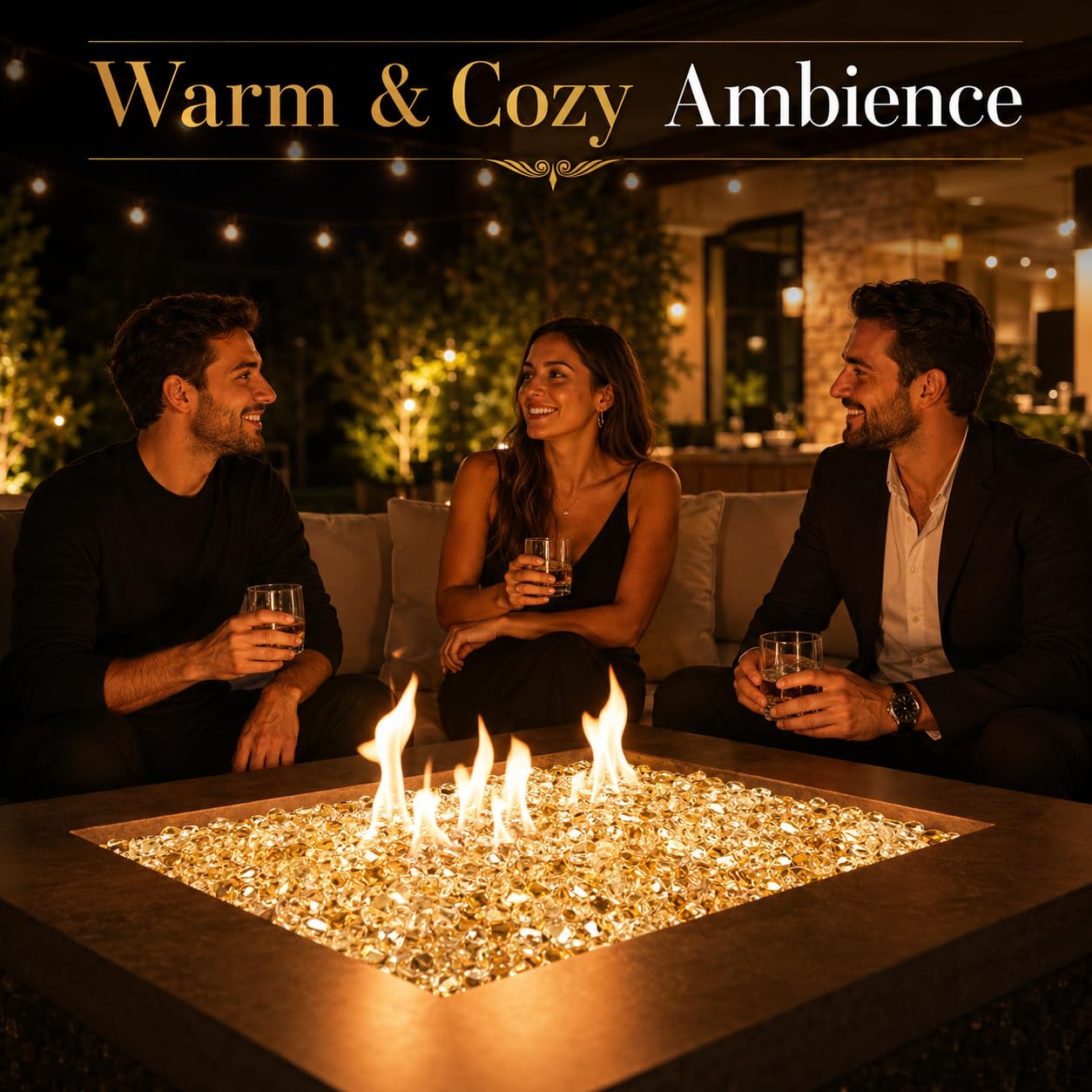 GRISUN Gold Fire Glass for Fire Pit, 20 Pounds 1/2 Inch High Luster Reflective Tempered Glass Rocks for Natural or Propane Fireplace, Safe for Outdoors and Indoors Firepit Glass