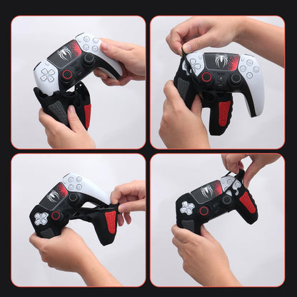 ECHZOVE PS5 Controller Cover Case - Anti-Slip Silicone Skin for PS5 DualSense Controller with Thumb Grip Caps, Joystick Protectors, Spider-Man Theme Sticker - Black