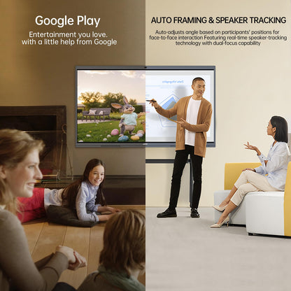 JAV 86" Smart Board Pro Google EDLA Certified 4K UHD Interactive Whiteboard for Classroom Office All-in-One Touchscreen Display with 48MP AI Camera 100W Soundbar Android 14 8+128GB Wall Mount Included