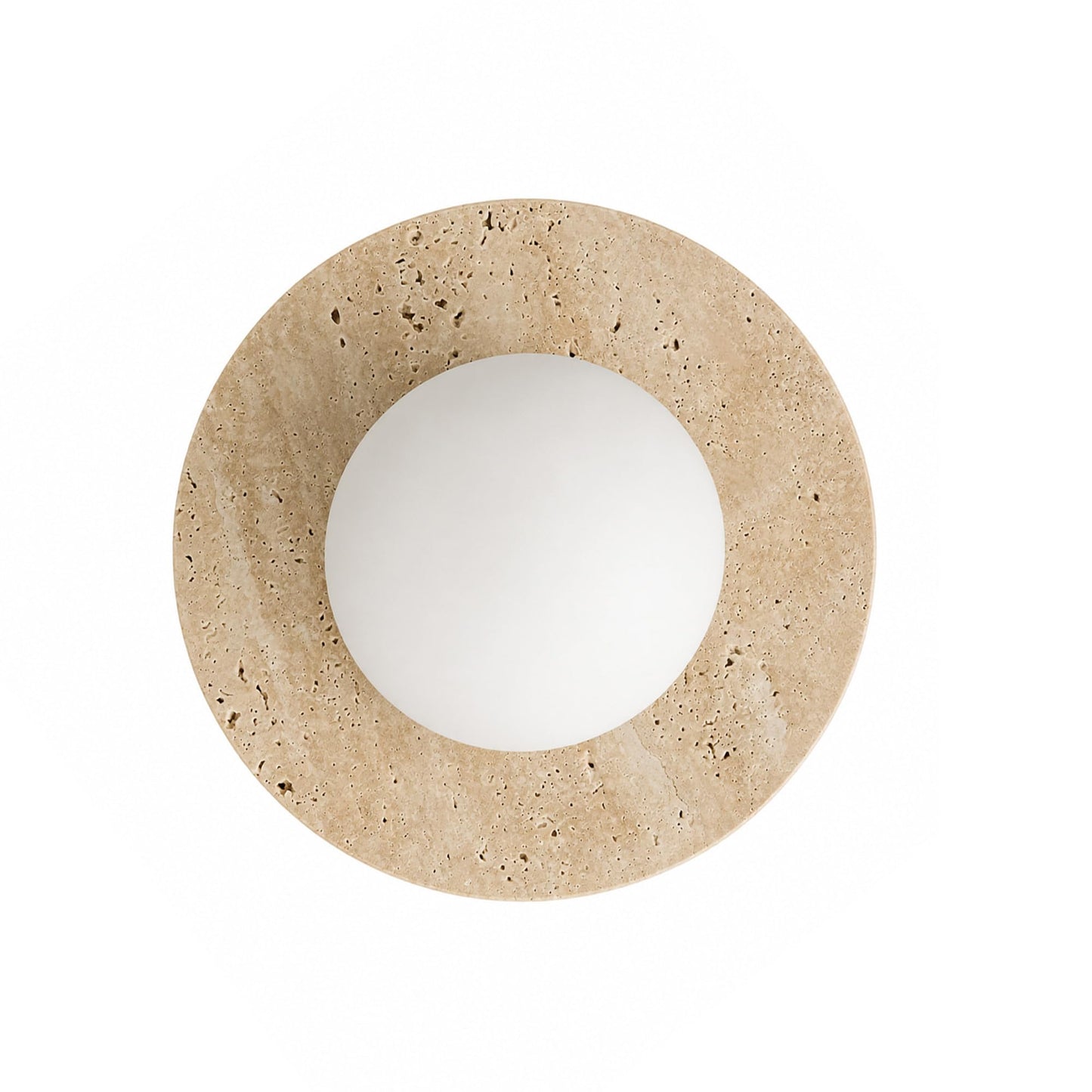 Coolilumi 7.9-Inch Travertine Wall Sconce, Hardwired Stone Wall Light with Frosted Glass Globe, G9 Accent Light for Bedside, Hallway, Entryway, Wabi Sabi Japandi