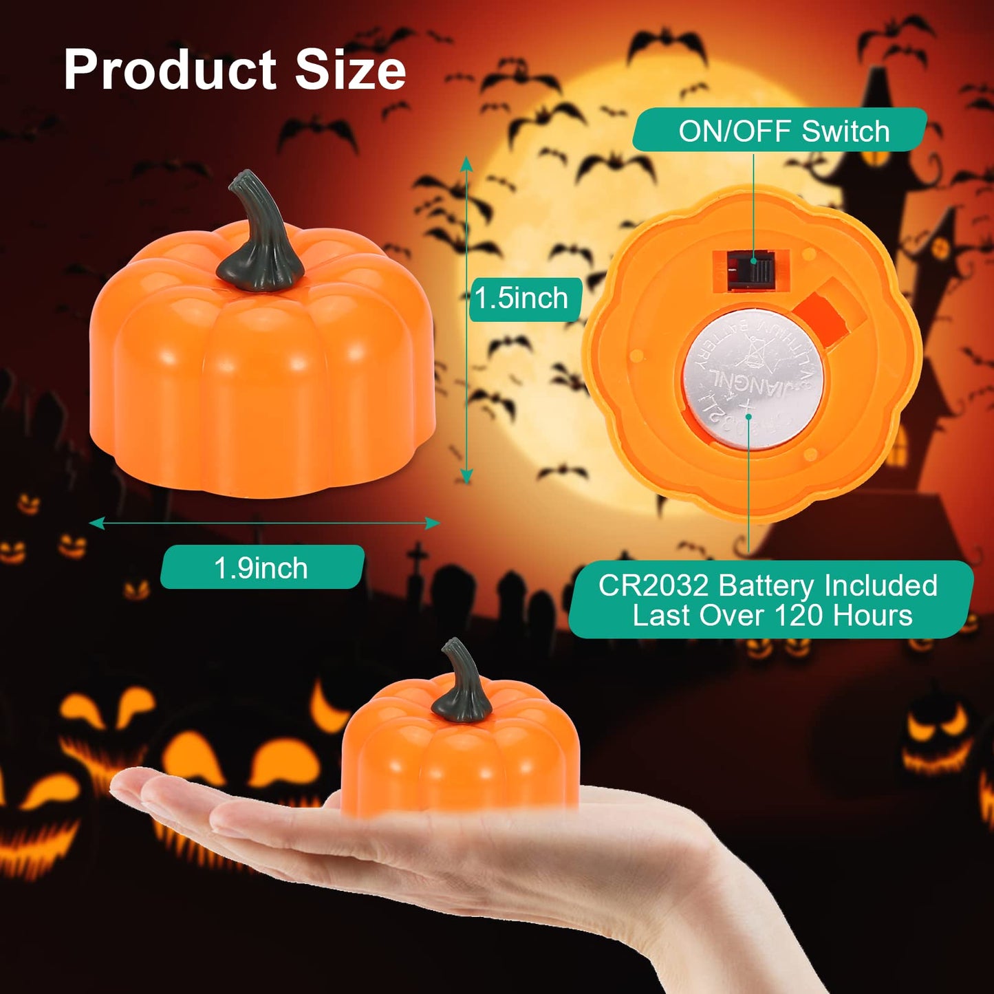 ORIA Pumpkin Tea Lights, 12 Pack Flickering Flameless Pumpkin Candles, for Decoration, Halloween, Thanksgiving Party