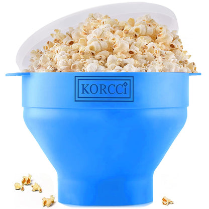 The Original Korcci Microwaveable Silicone Popcorn Popper, Microwave Popcorn Popper, Collapsible Microwave Popcorn Maker Bowl, No Oil Required, Use In Microwave, Dishwasher Safe (Blue)