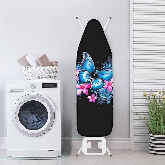 Blue Floral Butterfly Ironing Board Cover Scorch Resistant, Extra Thick Covers