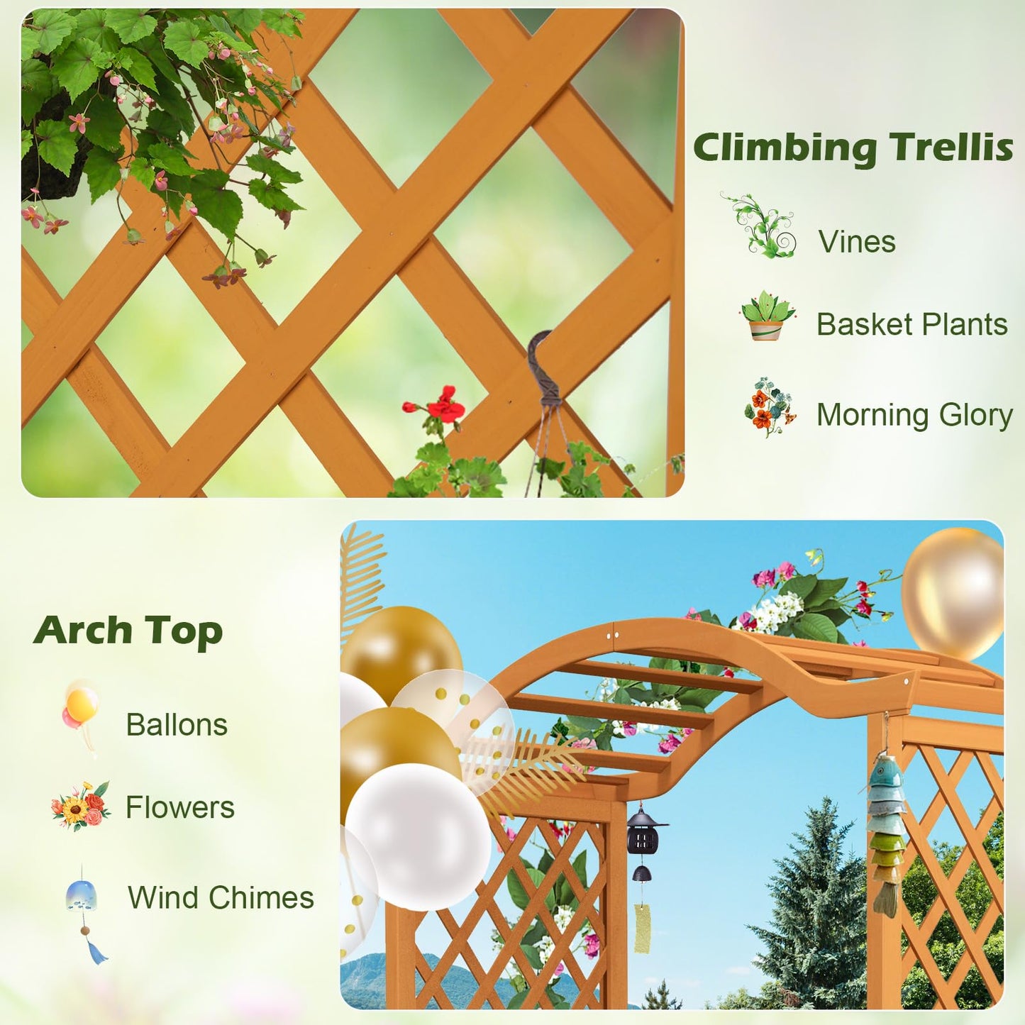 Moccha Wooden Garden Arbor with Planter - Outdoor Arbor Trellis for Climbing Plants, Roses, Vines, Outside Pergola Planter, Garden Arch for Lawn Backyard Wedding Ceremony Bridal Party (Natural)