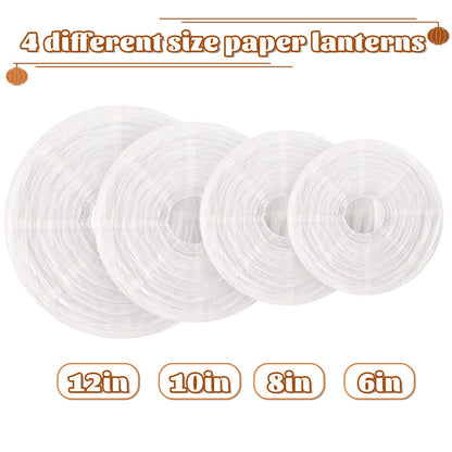 White Hanging Paper Lanterns, Round Chinese Paper Lanterns, Party Wedding Anniversary Decorations, 4 Size - 10 Pieces