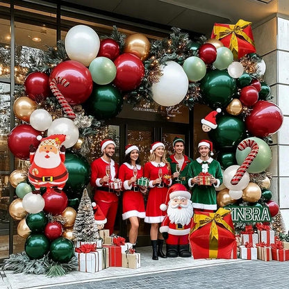 Christmas Balloon Arch Kit, Double Stuffed Dark Green Red Pearl White Gold Balloons Emerald Green Burgundy Balloon Garland for Christmas New Year Xmas Birthday Wedding Festival Party Decorations