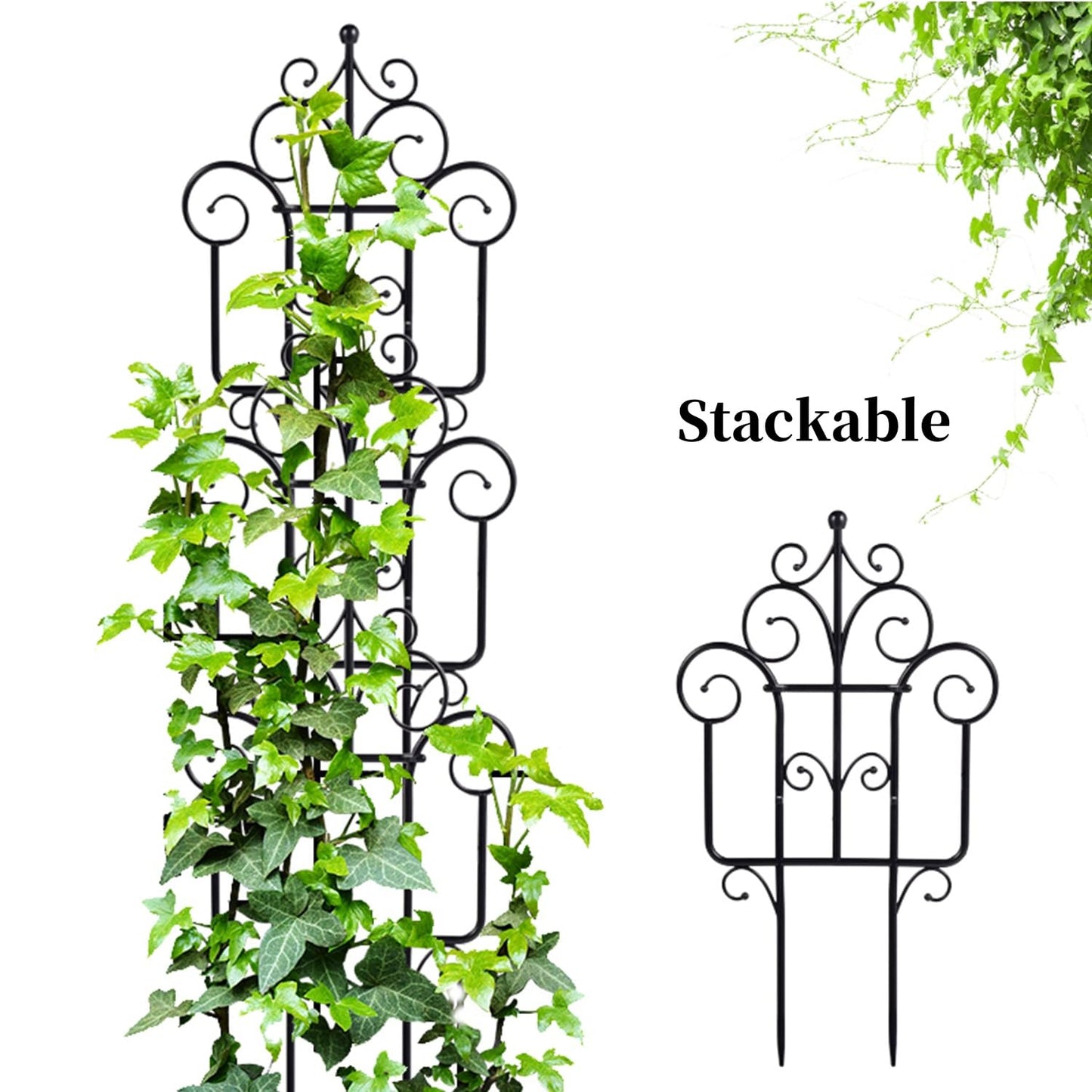 Garden Plant Trellis, Stackable Plastic Trellis Supports for Climbing Plants, Indoor Outdoor Use, 3 Pack, Black (3)