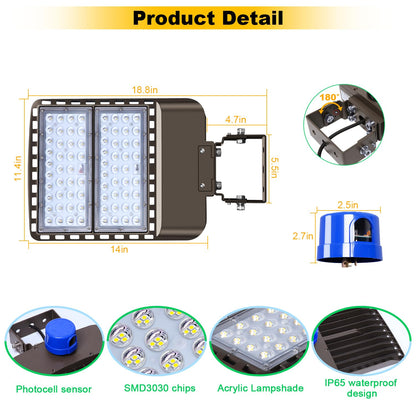 BIRITALO 200W LED Parking Lot Light 28000LM Bright Dusk to Dawn FloodLights Outdoor with Trunnion Wall Yoke Mount 5500K Commercial 85-277V IP65 Waterproof Shoebox Barn Lighting for Yard,Garage