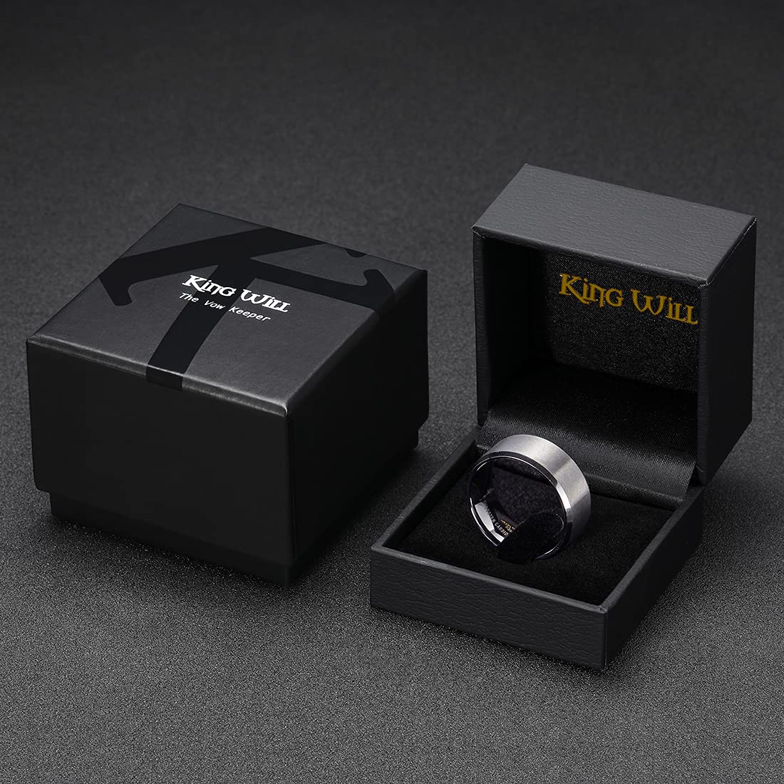 King Will 10mm Silver Men's Wedding Ring - Brushed Matte Finish, Beveled Polished Edge, Comfort Fit Size 14