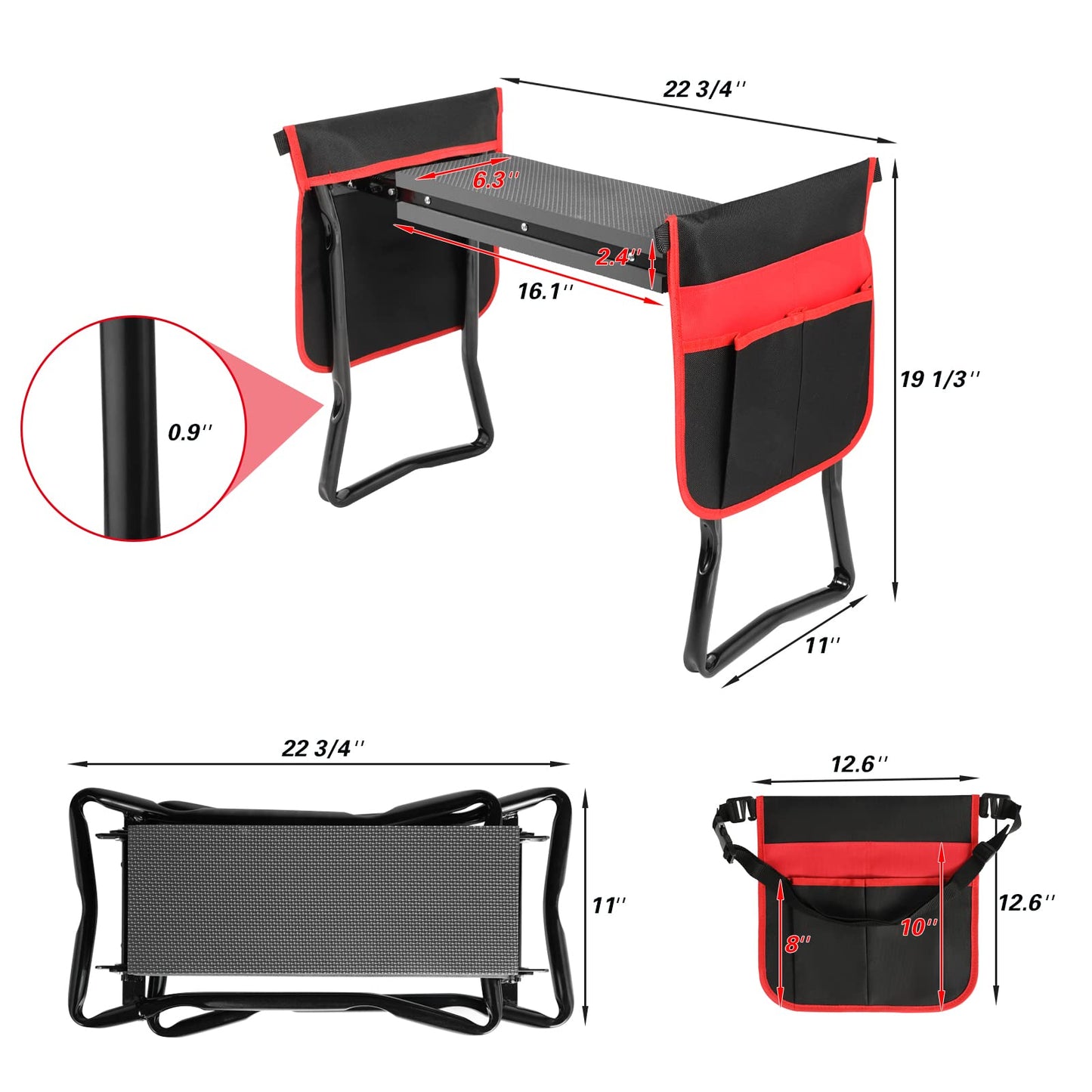 Garden Kneeler and Seat--Folding Garden Stool, Gardening Bench Supplies, Heavy Duty Kneeler with 2 Ex-Large Pouches, EVA Foam Thick Pad, Detachable Belt--Gardening Gift for Women Men Gardener Lovers