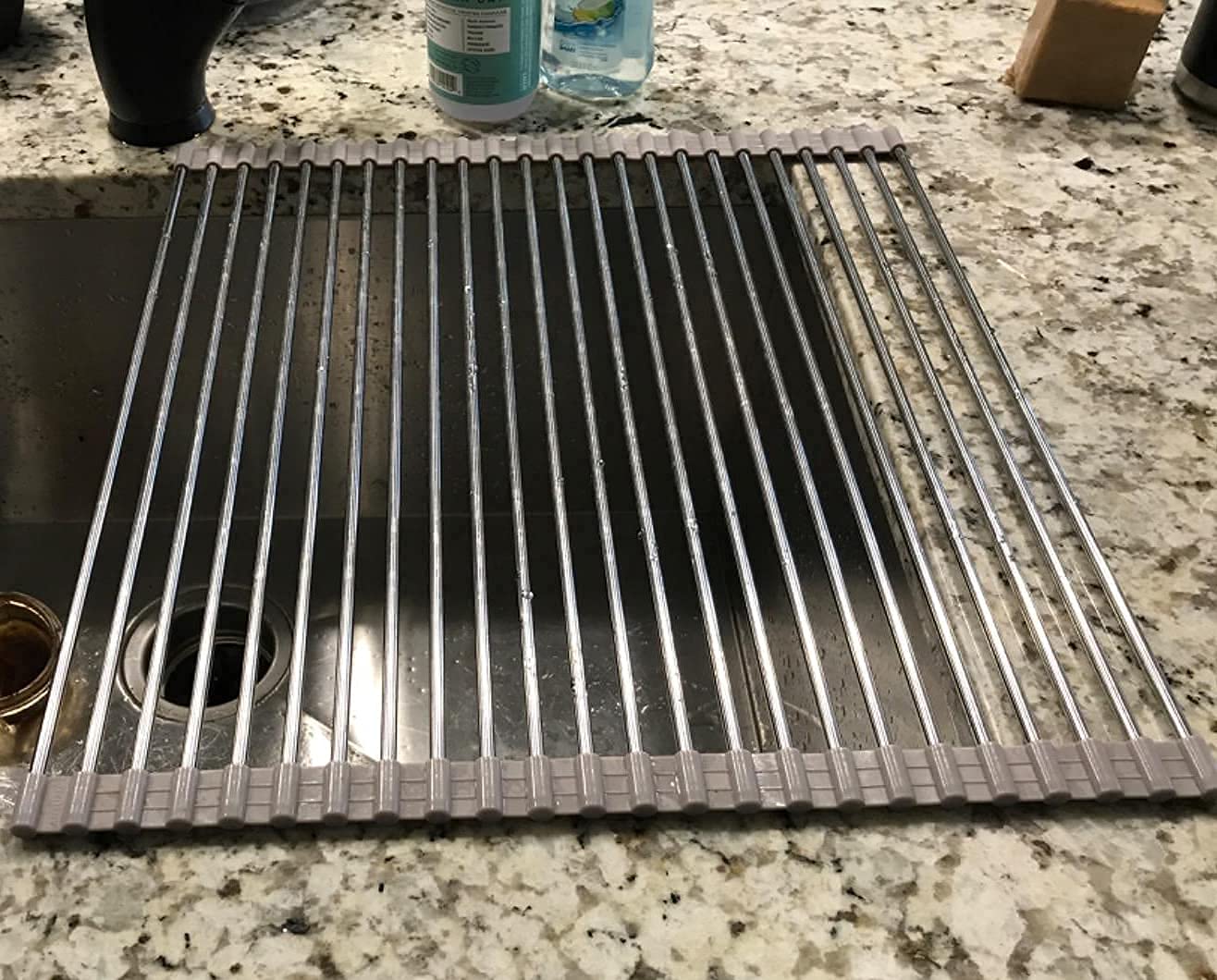 Ahyuan Roll up Dish Drying Rack Over The Sink Kitchen Roll up Sink Drying Rack Portable Dish Drainer Foldable Dish Drying Rack (Warm Gray, 17.8''X17'')