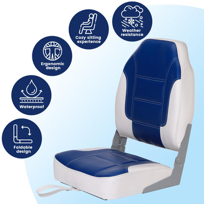 GarveeLife 2 Pack Boat Seats, High Back Folding Boat Seats - Fishing Boat Chairs With Thick Sponge Padding, Stainless Steel Screws & Fold-Down Design for Speedboat, Canoe, Sightseeing Boats