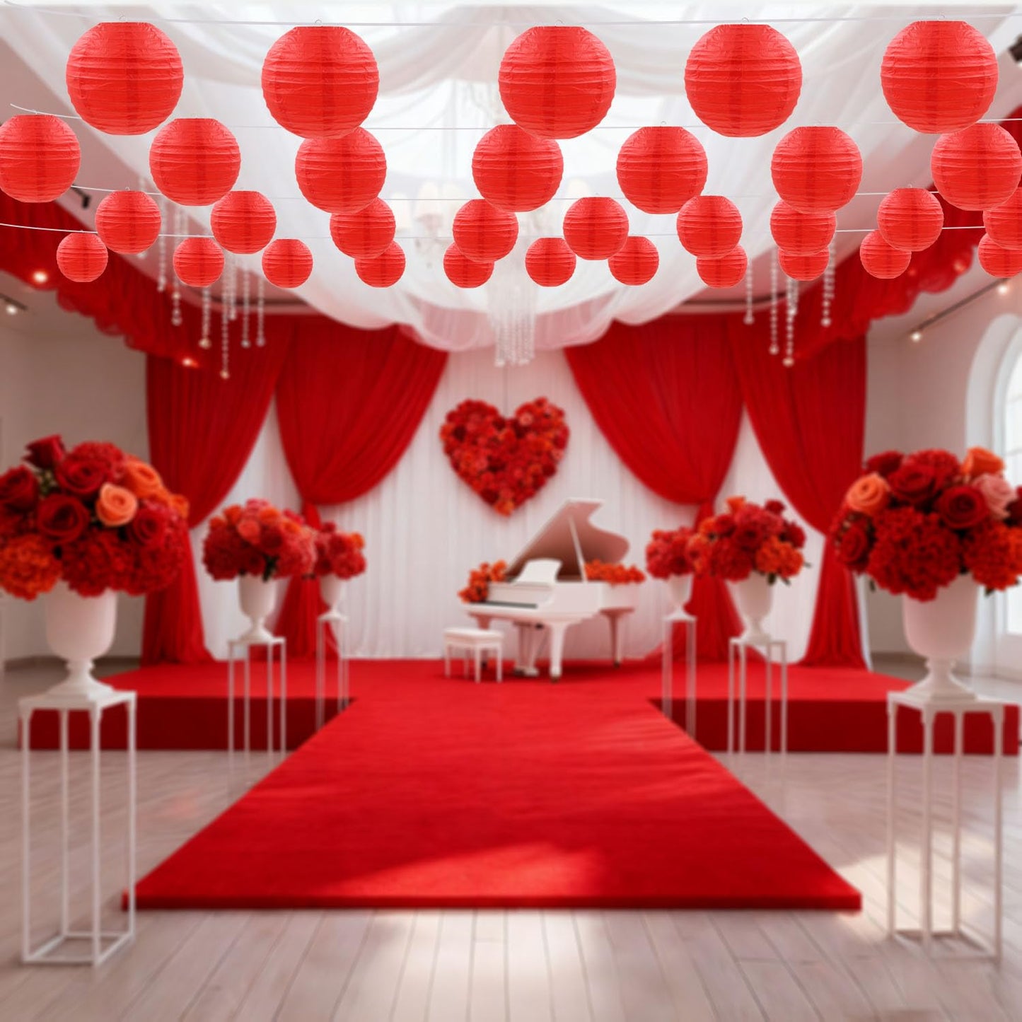 12 Pcs Red Paper Lanterns Round Hanging Party Decorations for Wedding Anniversary Birthday Christmas New Year Party Supplies