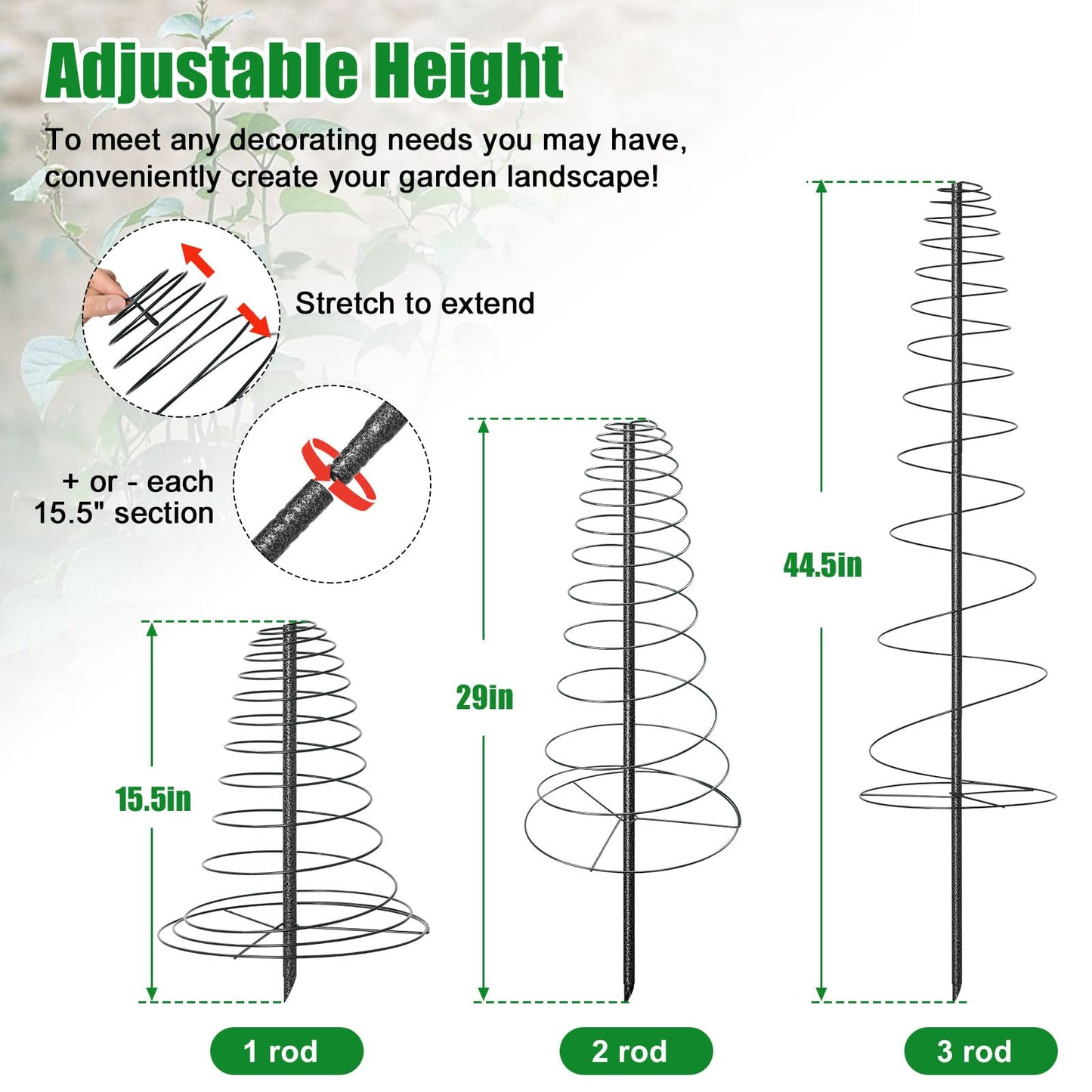 Spiral Frame Trellis for Climbing Plants Outdoor Indoor - 44" Adjustable Heavy Duty Metal Garden Plant Support with Anti-Wobble Screws,for Pole Beans,Tomato, Sweet Pea,Clematis,Potted Plants,Vine