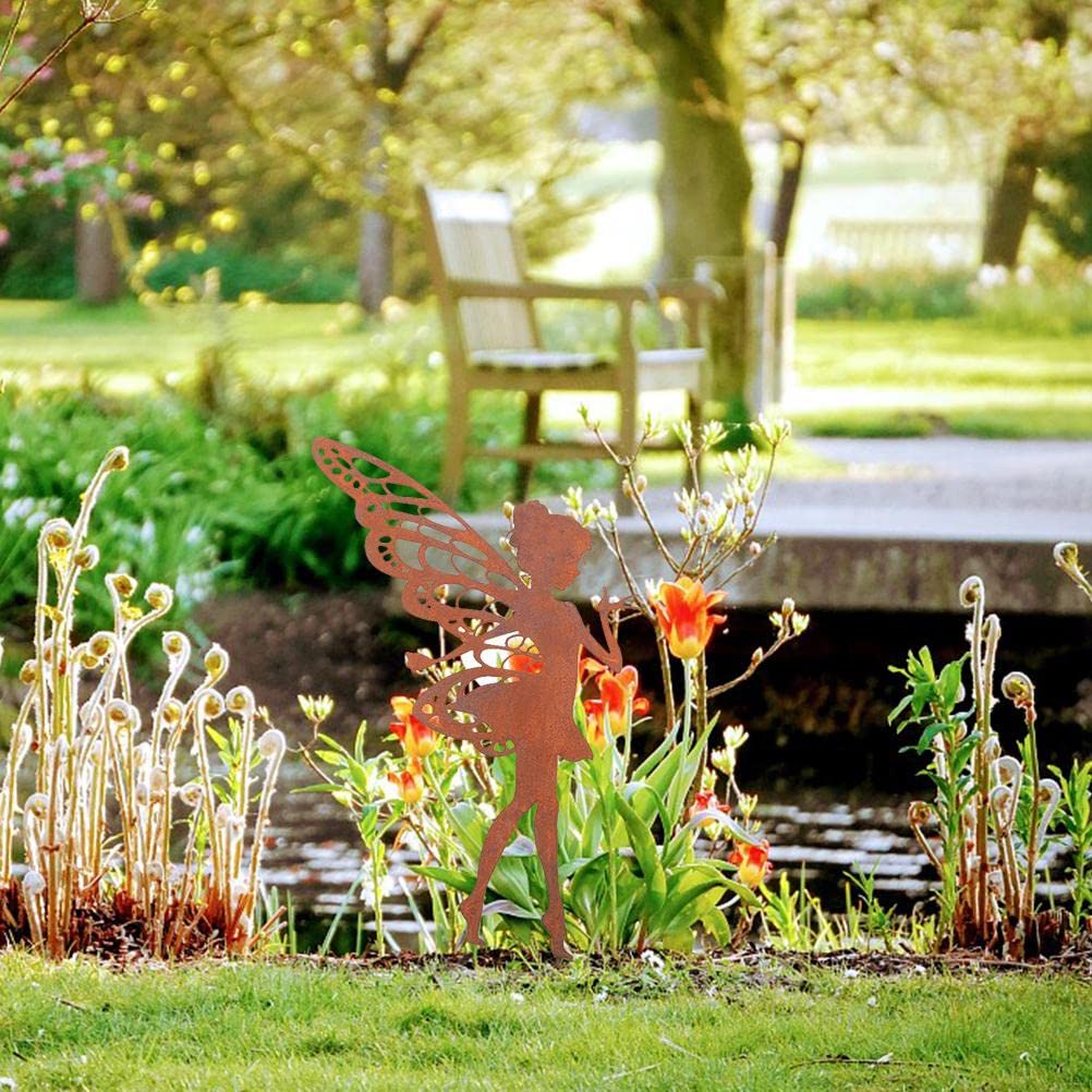BTSEURY Decorative Garden Stakes Fairy Silhouette Metal Yard Stakes Arts Outdoor Garden Decor Spring Decor