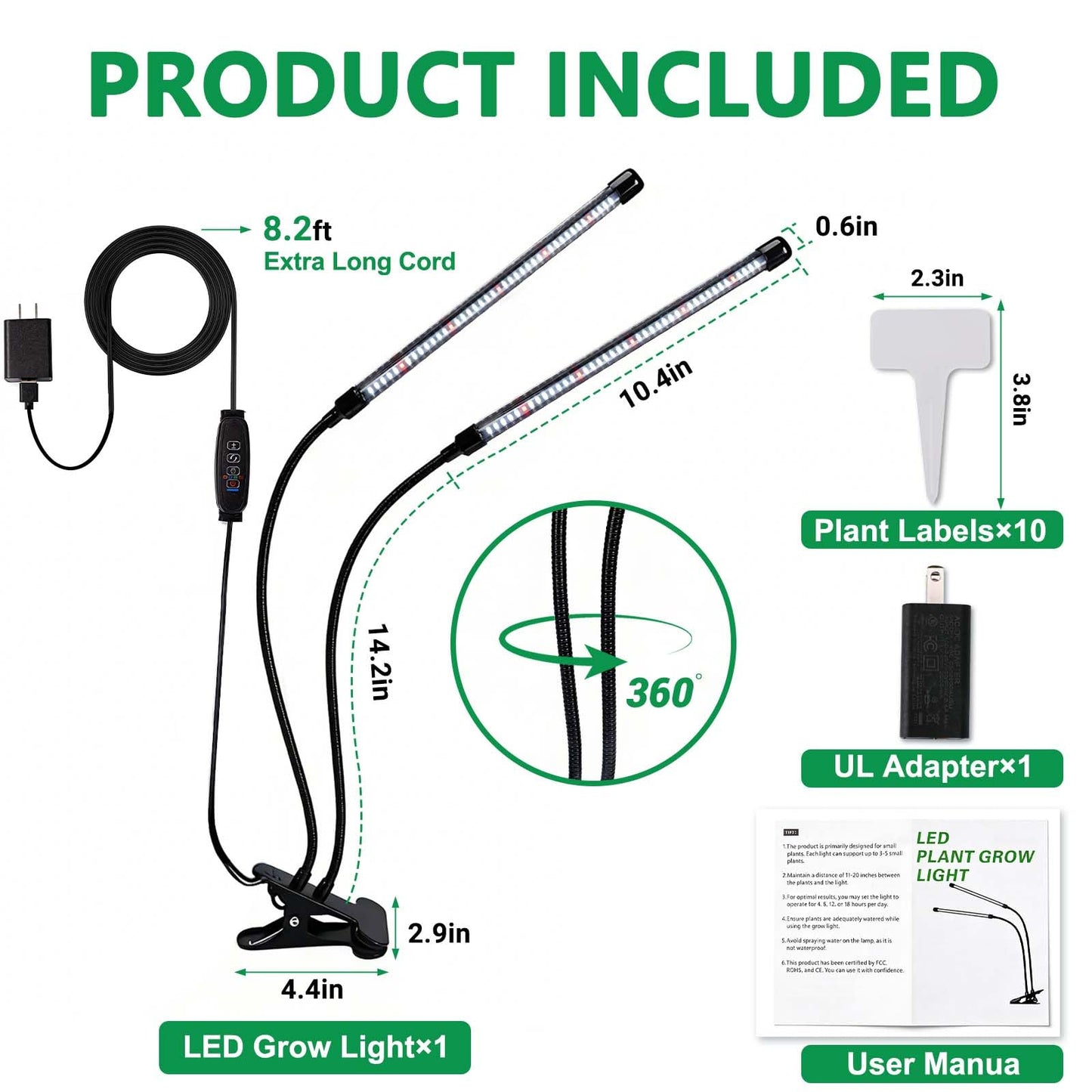 TOEKSIX Full Spectrum 84 LED Grow Light for Indoor Plants, 6500K Plant Light with 4/8/12/18H Timer, 10 Dimmable Levels & 3 Modes, Clip-On with UL Adapter & 8.2FT Long Cord
