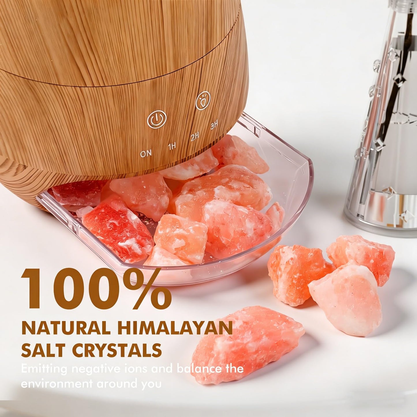Dialan's Essential Oil Diffuser with Flame Effect Ultrasonic Himalayan Salt Lamp Diffuser Ultrasonic Cool Mist Humidifier Aromatherapy Diffuser with Auto Off for Home Office Gift - 100ml Wood Grain