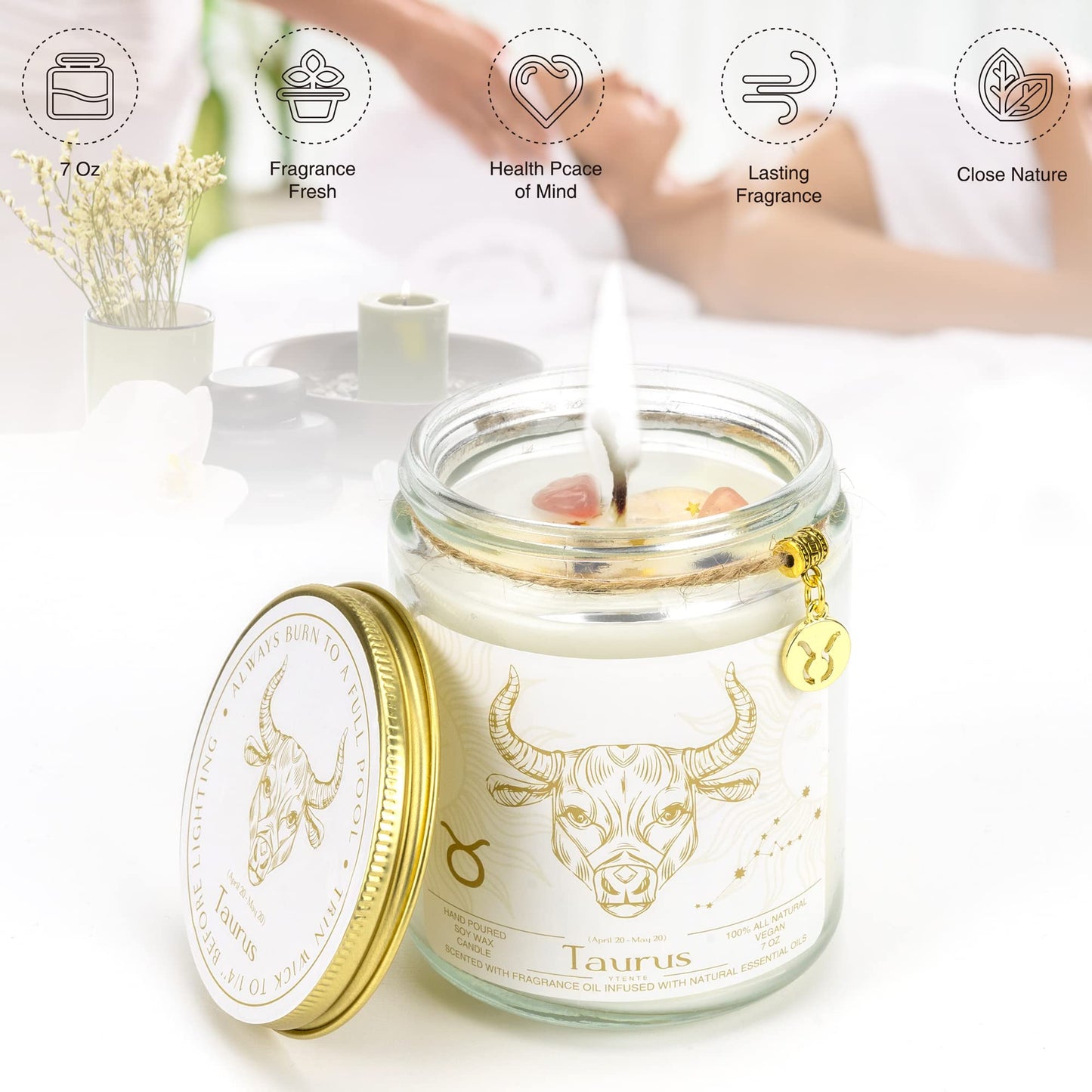 YTENTE Taurus Zodiac Sign Candle Gift, Zodiac Crystals Candle Jar,Astrology Lavender Scented Soy Stones Candles Best Friends Gifts for Women Men Sister Brother Funny Birthday Gift…