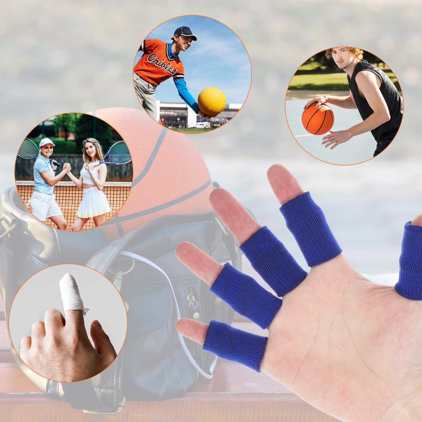 KALIONE Finger Sleeves Protectors, 10Pcs Sport Finger Sleeves, Elastic Fingers Support Sleeve, Compression FingerSleeves, Thumb Brace Support for Basketball, Golf (Black, Blue)