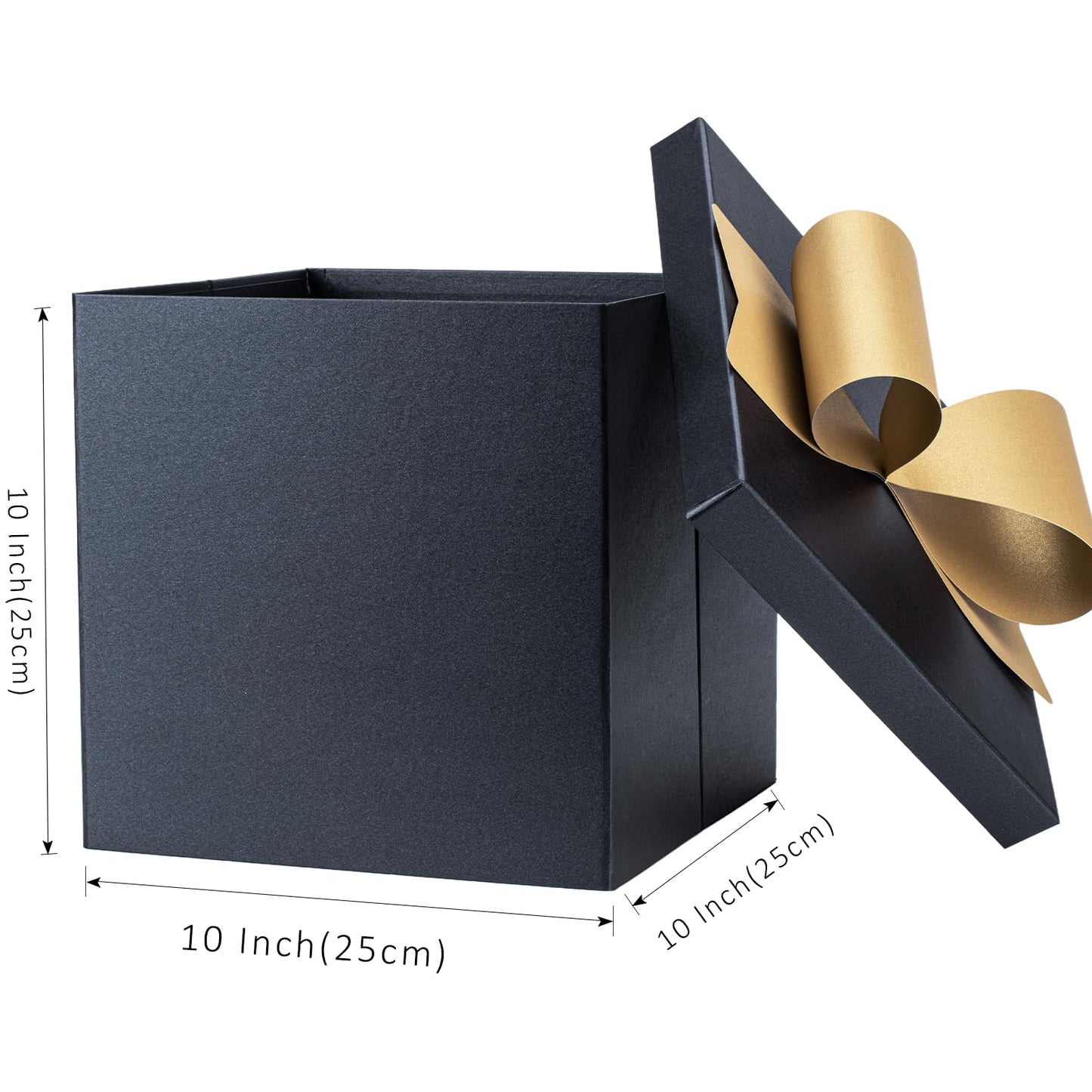 LaRibbons Large Gift Boxes with Lids, 10x10x10 Inches Black Square Foldable Gift Boxes for Birthday, Wedding, Christmas, Baby Shower, Party, All Occasion