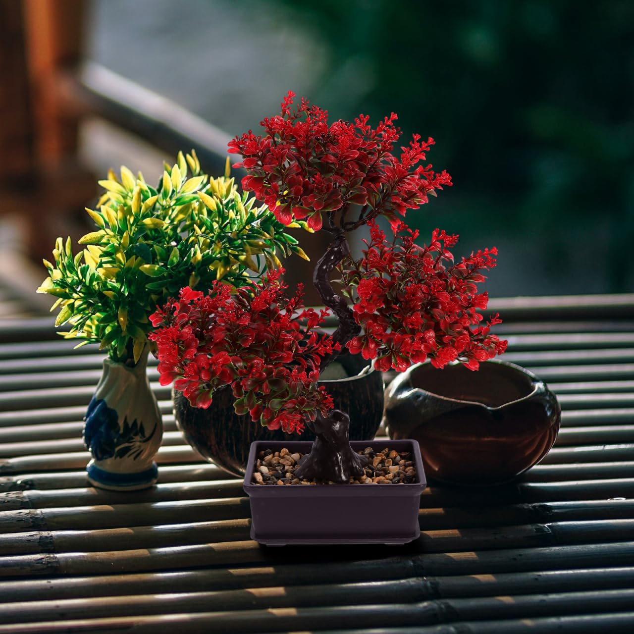 Cabilock Artificial Bonsai Tree Decor, Small Fake Plants Indoor for Home Office Desk, Faux Potted Plant Zen Japanese Trees for Men Living Room Shelf Decorations