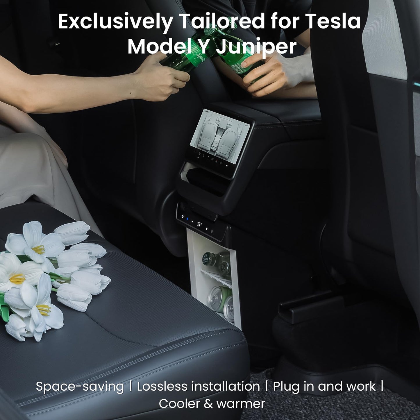 AKwing Car Refrigerator for Tesla Model Y Juniper, Rear Center Console Fridge for Model Y 2026~2025, Cooler & Warmer, Portable Freezer for Camping Commuting Sports & Traveling