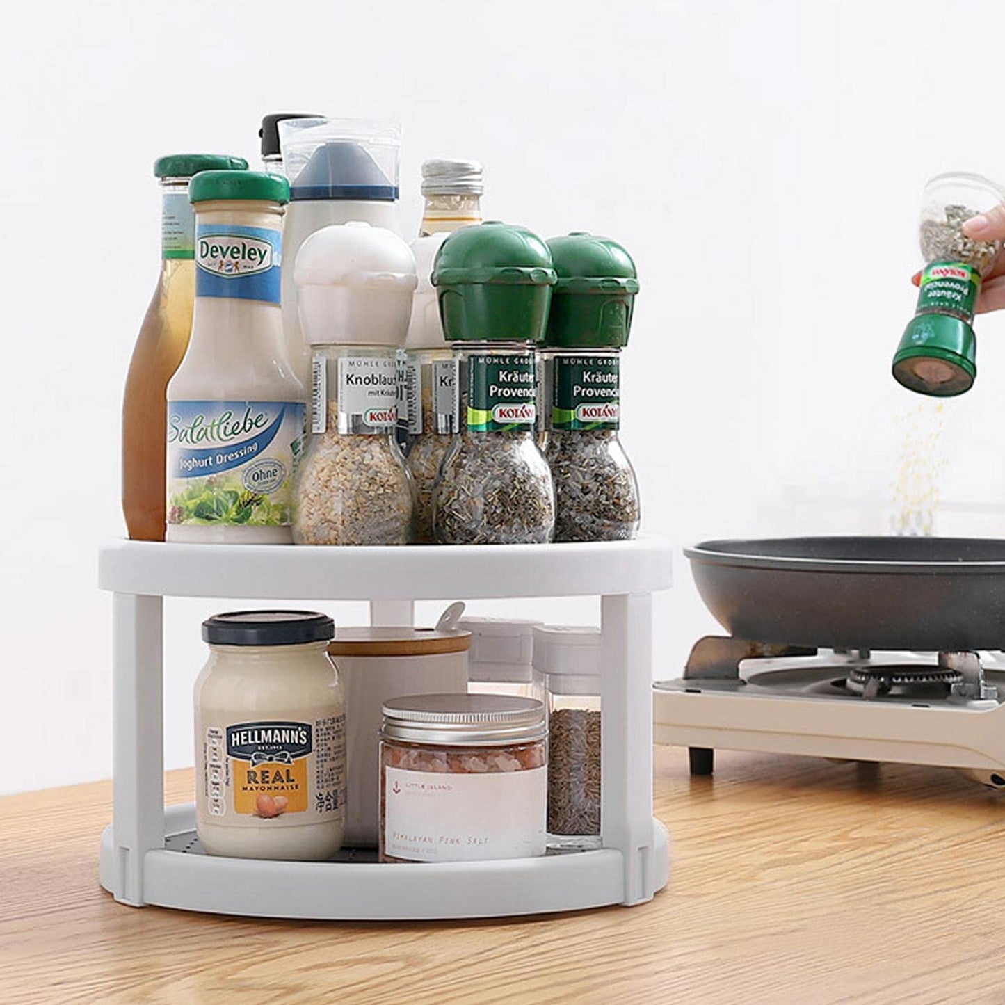 Lazy Susan Organizer, 2 Tier Non Skid Spice Rack Turntable,360 Degree Rotating Seasoning Organizer, 10-Inch Spinning Organizer for Pantry Cabinet, Kitchen, Countertop, Vanity Display Stand