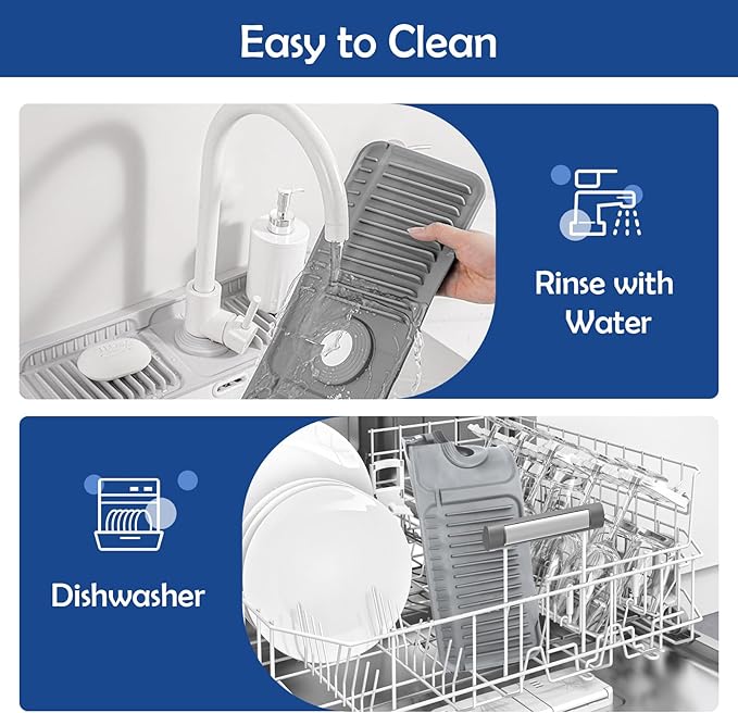 24"Longer Silicone Faucet Mat For Kitchen Sink Splash Guard -7° Slope Snap