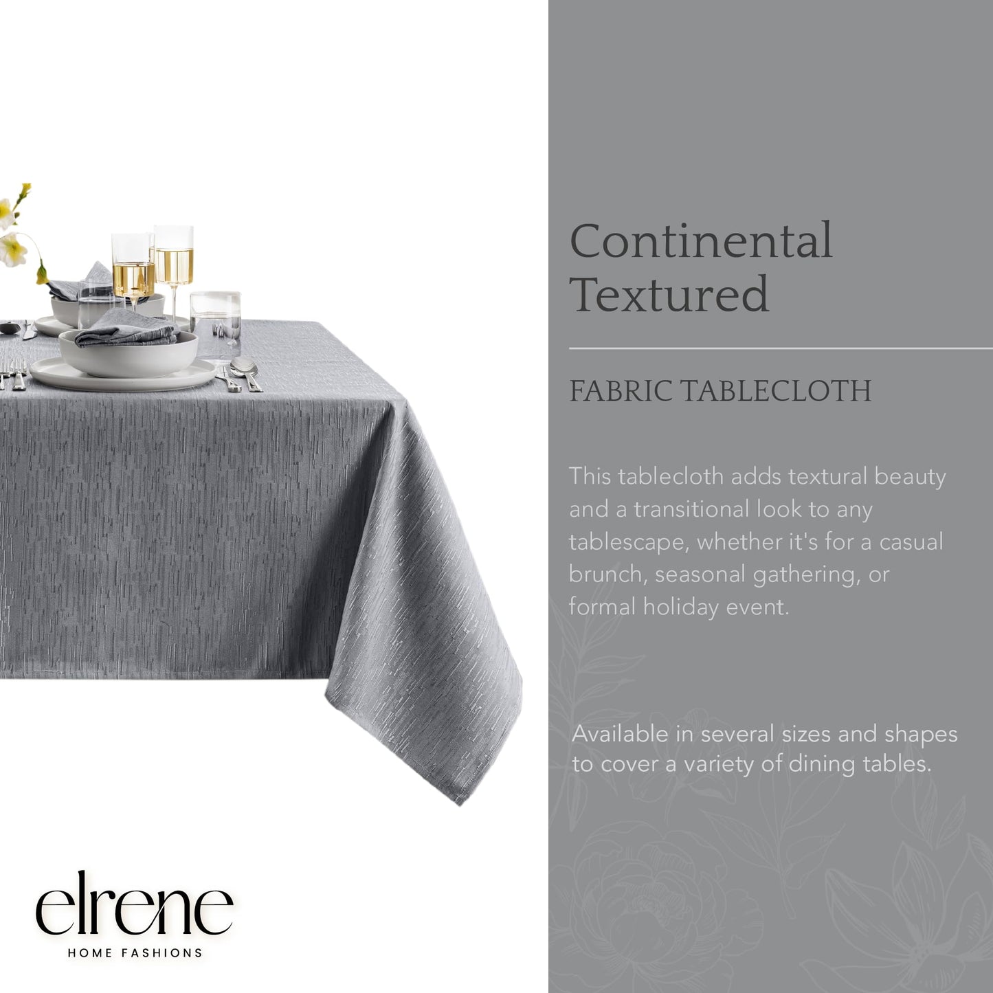 Threadmade Continental Solid Texture Water Resistant Tablecloth, Gray - 60" W x 84" L